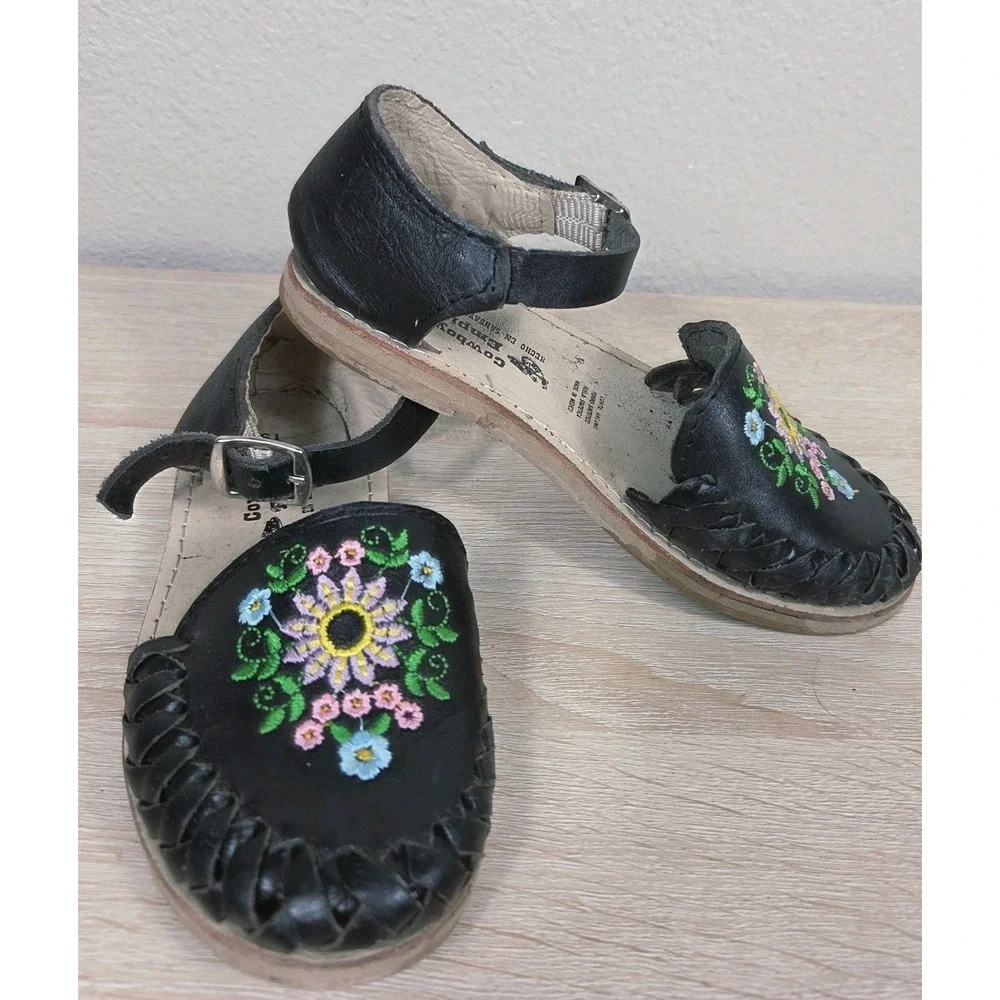 Cowboy Empire Floral Embroidered Leather Huarache Sandals Kids US 12.5 Mexico 19
